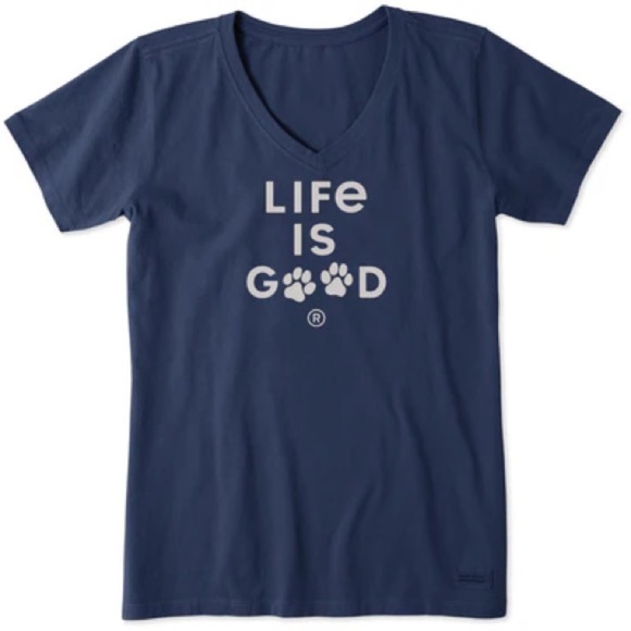 Life is Good. Blue animal paws v-neck cotton tshirt size large - Picture 1 of 6